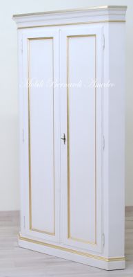 Armadietto ad angolo 2 ante in legno massello finitura bianco e foglia oro
